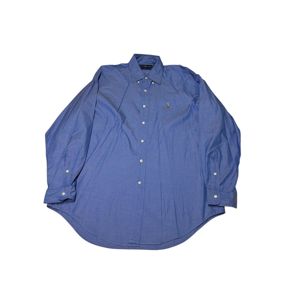 Vintage Ralph Lauren Yarmouth Pinpoint Oxford Blue Button Down Shirt Mens‎ 16-34